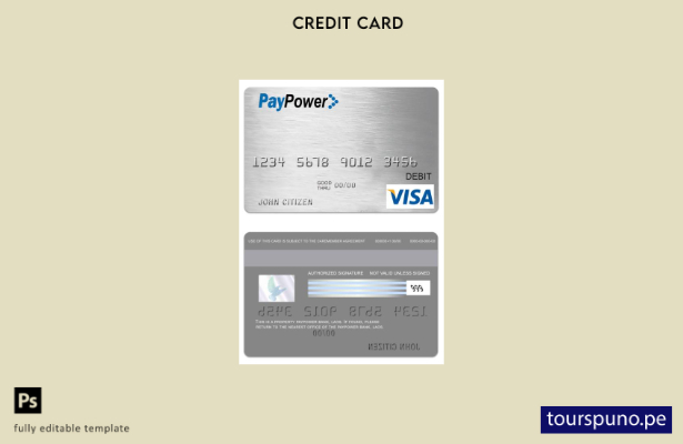 lista para imprimir la plantilla de tarjeta de débito visa del banco PayPower de